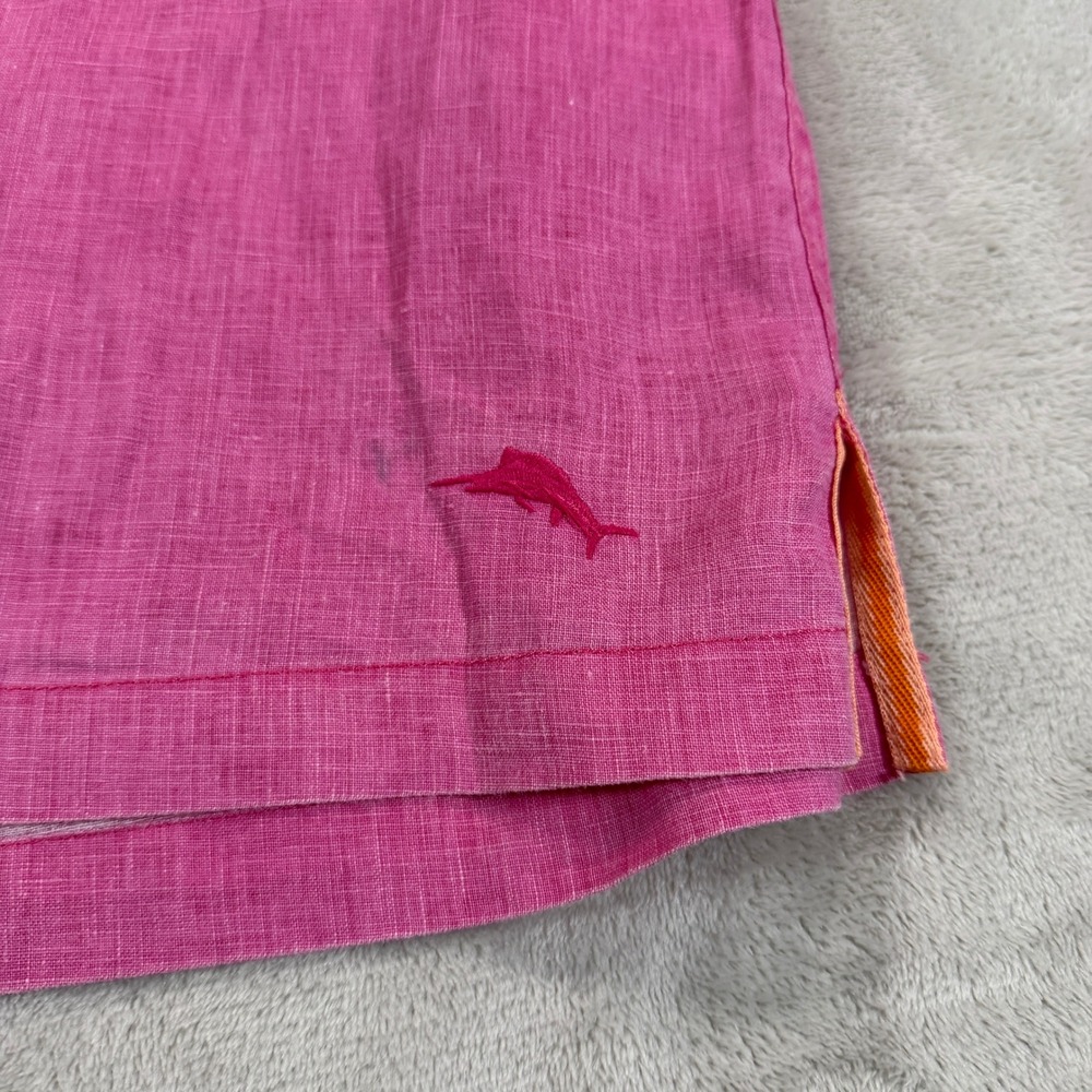 Tommy Bahama Mens Large Pink 100% Linen Short Sleeve Camp Shirt FOS-2 - Picture 2 of 8